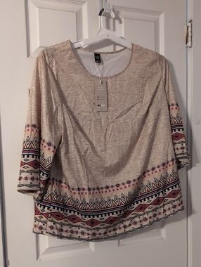 SHEIN Cream Tunic with Pink and Navy Aztec Border